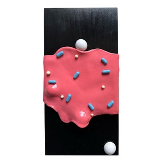 Vera Vizzi, Pink Modular Domino Wall Sculpture with Blue Sprinkles, 2026, Foam Clay on Black Wood For Sale