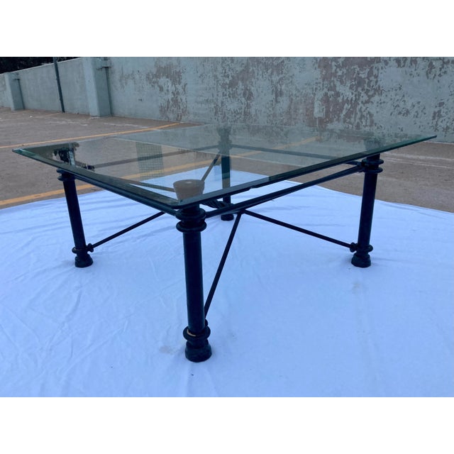Mid-Century Modern 1980s Mid-Century Modern Square Wrought Iron Base Beveled Glass Top Coffee Table For Sale - Image 3 of 13