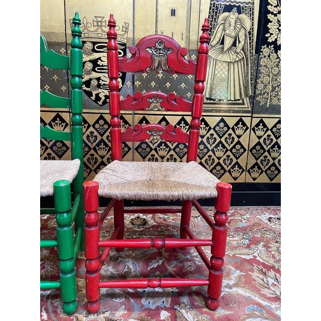 Painted Straw Chairs, Set of 6 For Sale - Image 5 of 8