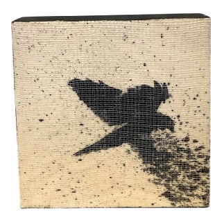 Contemporary Abstract Mixed Media Square Painting With Mesh Overlay on Wood For Sale