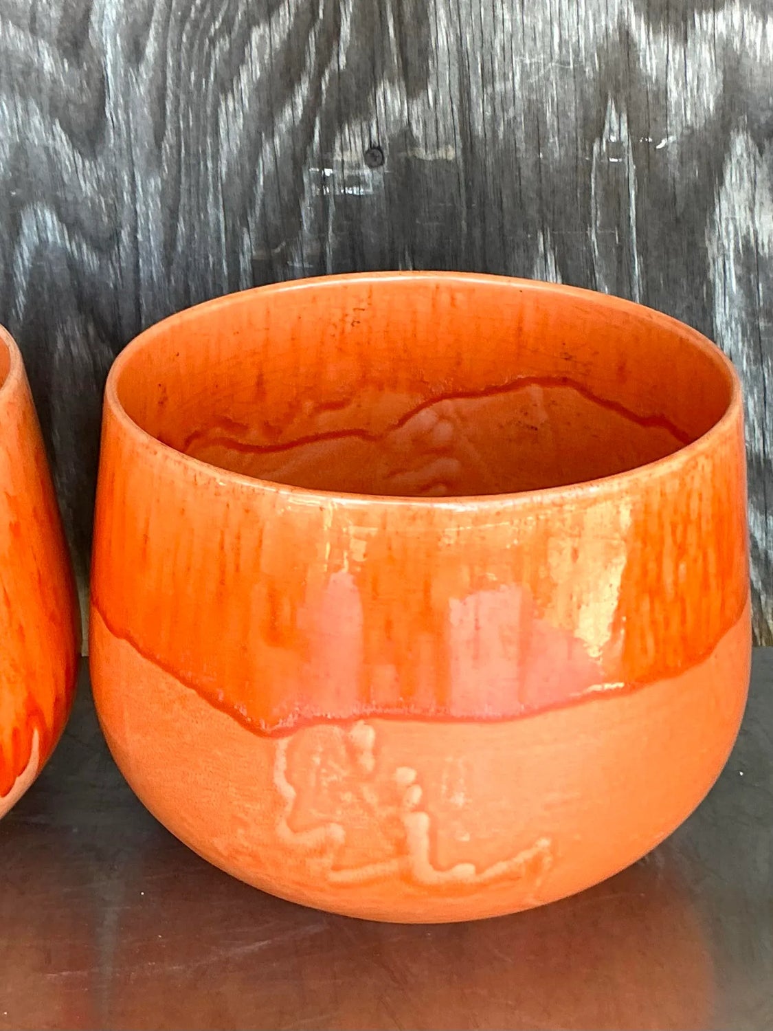 Vintage Boho Glazed Ceramic Bowls - Set of 2 - Top view