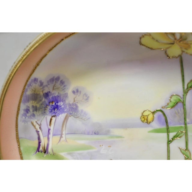Antique Nippon Morimora Hand Painted Flowers & Ducks Coral Porcelain Bowl (B) For Sale - Image 10 of 17