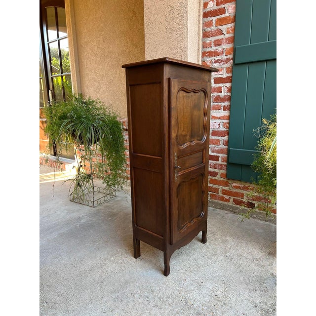 Petite Vintage French Provincial Armoire Cabinet Louis XV Linen Cupboard C1940 For Sale - Image 15 of 18