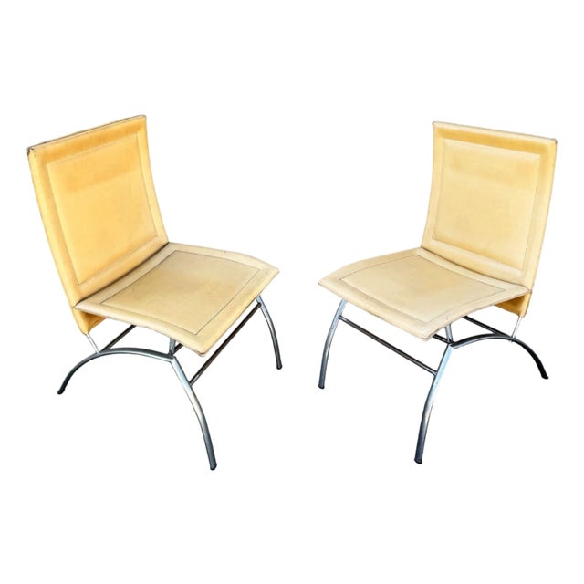 1990s Postmodern Italian Leather “Waist” Side Chrome Tublar Lounge Chair For Sale