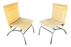 1990s Postmodern Italian Leather “Waist” Side Chrome Tublar Lounge Chair