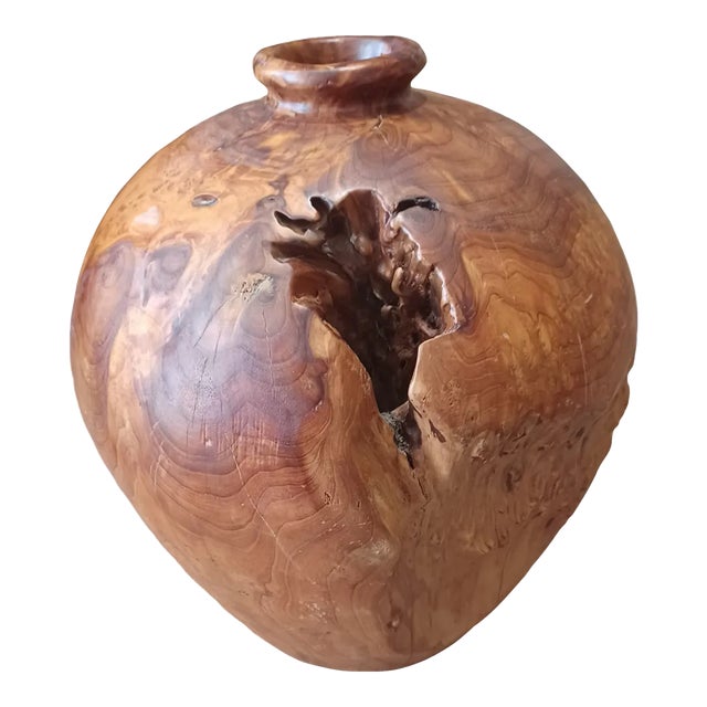 Vintage 1980s Brutalist Maple Burl Vase For Sale