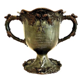 Art Nouveau Engraved Silverplate Trophy With Oak Leaves and Acorns For Sale