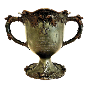 Art Nouveau Engraved Silverplate Trophy With Oak Leaves and Acorns