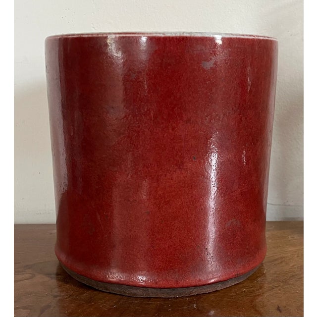 Antique 19th Century Chinese Monochrome Porcelain Cylinder Form Brush or Scroll Pot Vase in Sang De Boeuf Oxblood Glaze For Sale In New York - Image 6 of 12