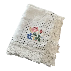 French Linen Floral Hand Embroidered
