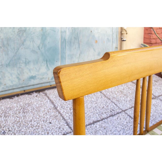 1950s Beech Bench with Seat in Woven Fabric, Italy, 1950s For Sale - Image 5 of 10