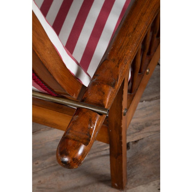 Brown 1920s French Morris Reclining Chair With Red Stripe Cushions For Sale - Image 8 of 10