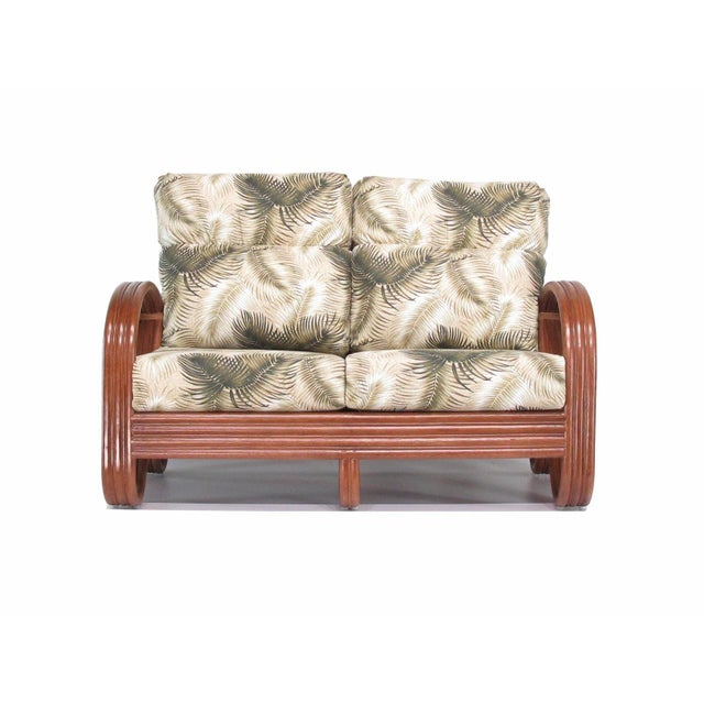 1990s Modernist 3-Strand 3/4 Pretzel "Kauai" Rattan Settee Sofa For Sale In Los Angeles - Image 6 of 7