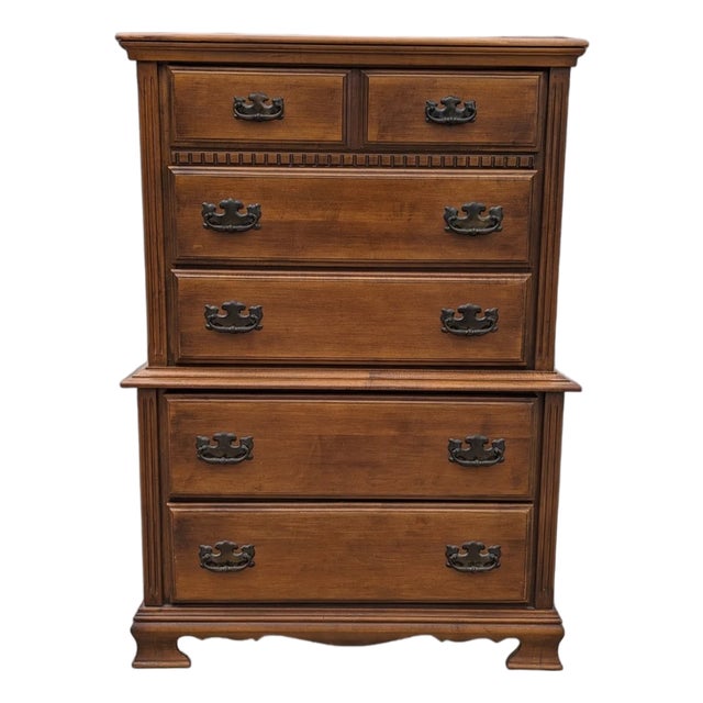Vintage Chippendale Style Maple Tallboy Dresser, 1970s For Sale