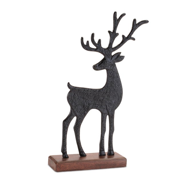 Kenneth Ludwig Chicago Metal Deer Figurines on Wood Base (Set of 2) For Sale - Image 4 of 5