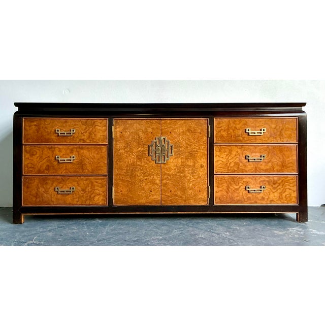 Brown Vintage Regency Century Chin Hua Burl Pagoda Dresser For Sale - Image 8 of 12