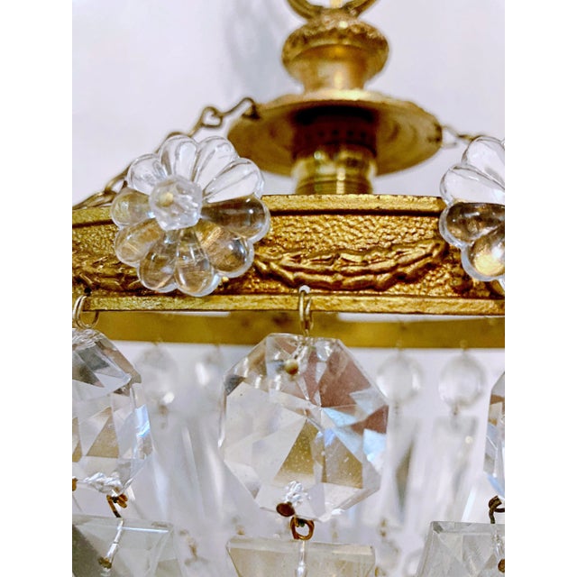 1950s 1950s Italian Brass and Crystal Rosettes Rim Basket Chandelier For Sale - Image 5 of 8