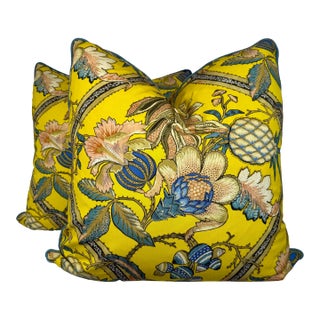Pierre Frey “A La Table Du Roi” in Canari 24” Pillows-a Pair For Sale