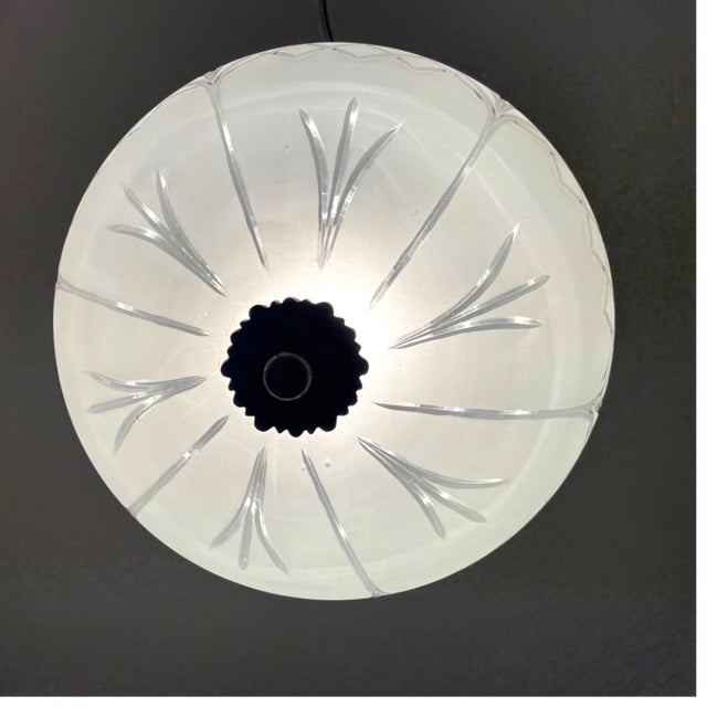 Portuguese Regency Style Frosted Glass Pendant with Ornate Brass Crown, 1980s For Sale - Image 9 of 17