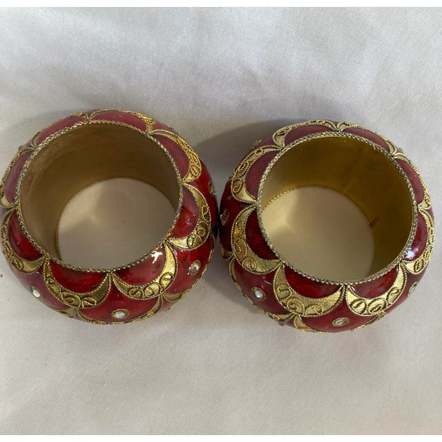 1990s 1990s Red & Gold Metal Napkin Rings- Set of 2 For Sale - Image 5 of 6