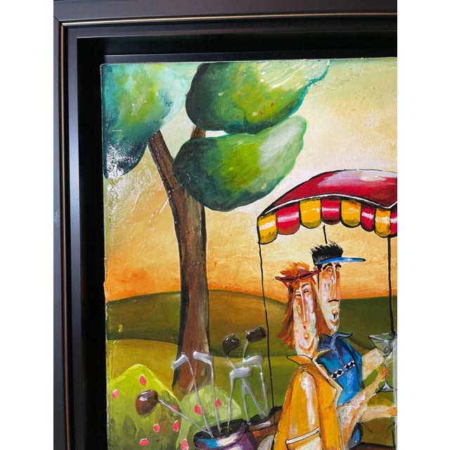 Green 1980s Original Jennifer Garant Two for the Road Golf Pop Acrylic Painting on Canvas For Sale - Image 8 of 18