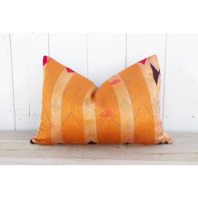 Textile Saffron Bloom Silk Phulkari Pillow For Sale - Image 7 of 7