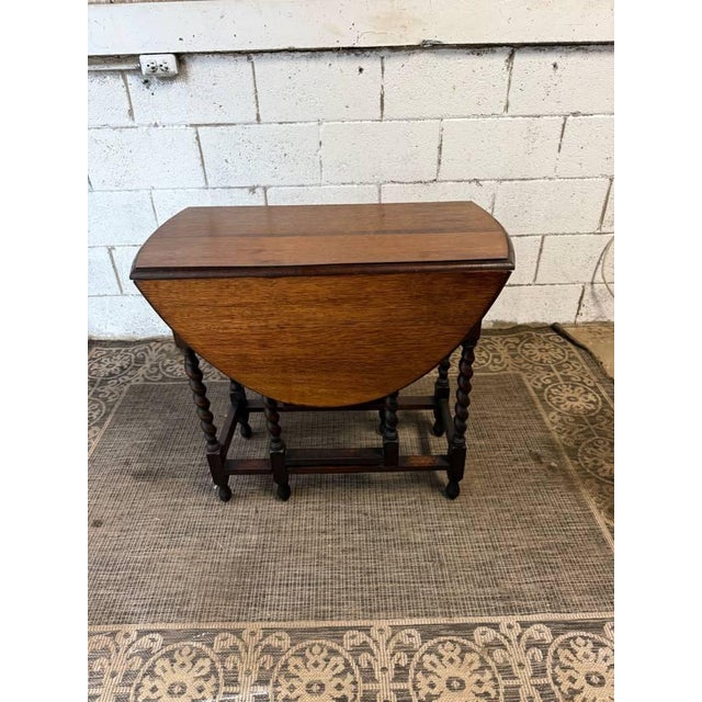 Brown Antique English Barley Twist Style Oak Drop Leaf Gate Leg Dining Table For Sale - Image 8 of 16