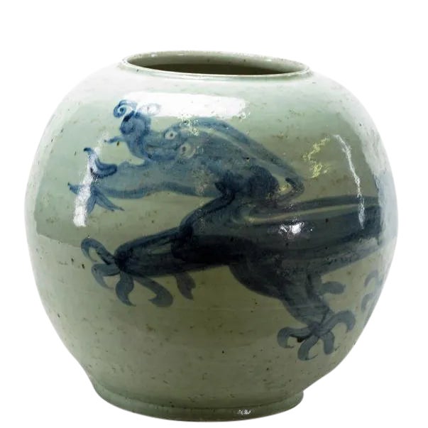 Chinese Round Blue & White Porcelain Dragon Vase For Sale