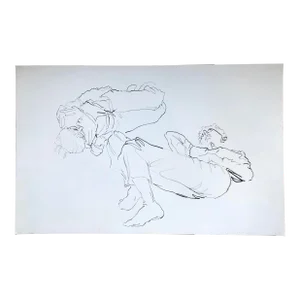 Original Vintage Double Portrait Reclining Figures Ink Drawing 1980’s