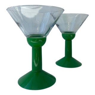Vintage Postmodern Pair of Green Bodum Oktett Martini Glasses For Sale