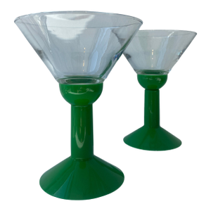 Vintage Postmodern Pair of Green Bodum Oktett Martini Glasses