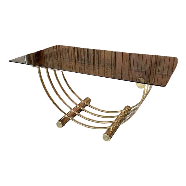 Brass and Glass Dining Table, Italy, 1970s For Sale