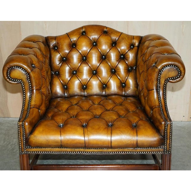 Antique Brown Leather Chesterfield Library Living Room Set, Set of 4 For Sale - Image 6 of 18
