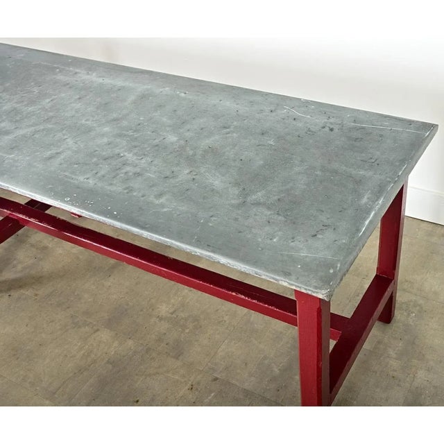 French Vintage Farm Table with Zinc Top For Sale - Image 10 of 11