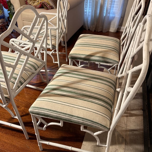 1970s Set of 4 Faux Bamboo Chippendale Arm Chairs For Sale - Image 12 of 12