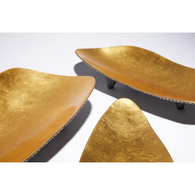 Bronze Satin White Gold Leaf Cups Tripod by Reda Amalou Design, Set of 3 For Sale - Image 6 of 9