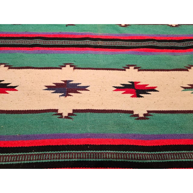 Vintage American Southwestern Kilim, Handwoven Wool, Stripe Pattern, Ivory & Green, 4x8 For Sale - Image 12 of 16