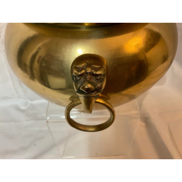 Early 20th Century Brass Cauldron Planter With Brass Rings & Asian Tengu Heads For Sale - Image 4 of 6
