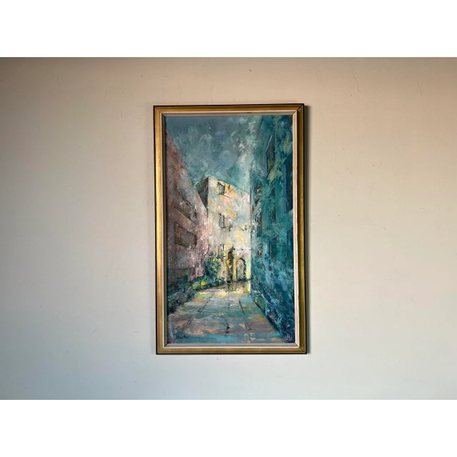 Blue 70's Lilienstein Impressionist Street Scene Oil on Canvas Painting, Framed For Sale - Image 8 of 11