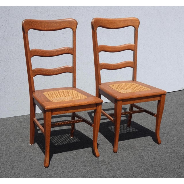French Country Pair Vintage French Country Oak Cane Side Chairs For Sale - Image 3 of 12