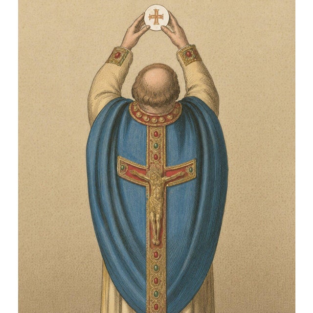 Racinet, Gothic Vestments: Medieval European Clergy Costumes, 1888, Chromolithograph For Sale - Image 4 of 9
