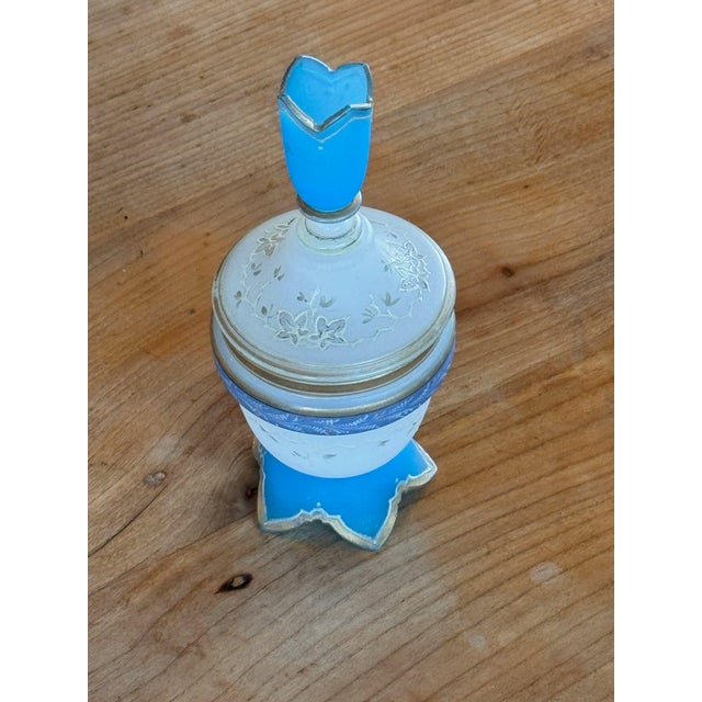 French 19th Century French Blue Opaline Dresser Jar With Tulip Finial For Sale - Image 3 of 8