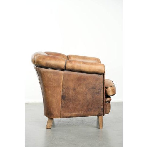 Vintage English-Style Club Chair in Sheepskin Leather For Sale - Image 3 of 14