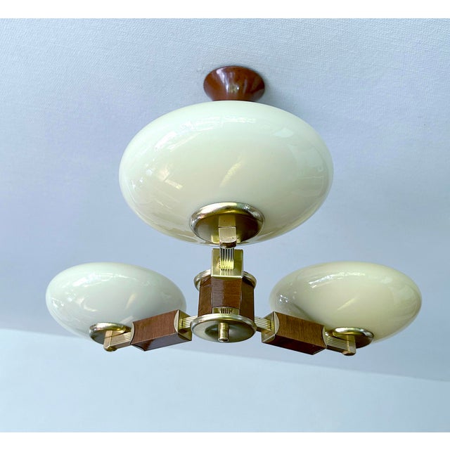 1930s Art Deco Wood and Glass Pendant Light, 1930s For Sale - Image 5 of 18