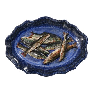 Leon Brard French Palissy Majolica Platter With Fish For Sale