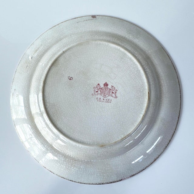 English English Country Eb & Jel England Red Transferware Plate For Sale - Image 3 of 4
