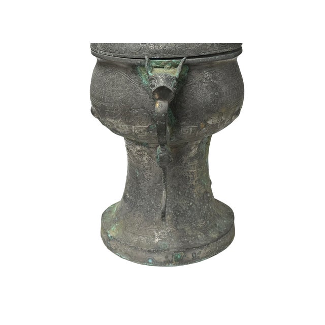 Vintage Look Gray Green Ancient Ding Shape Vessel Holder Display Art For Sale - Image 16 of 18
