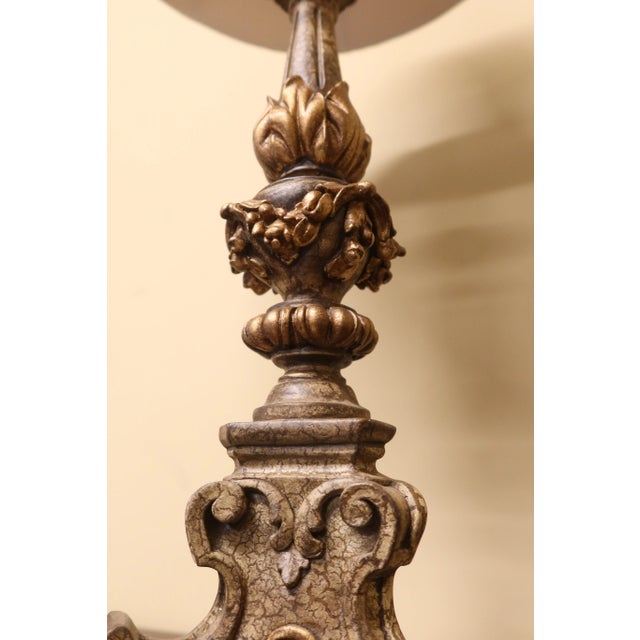 Venetian Style Ornately Carved Lamp W. Shade For Sale - Image 4 of 7