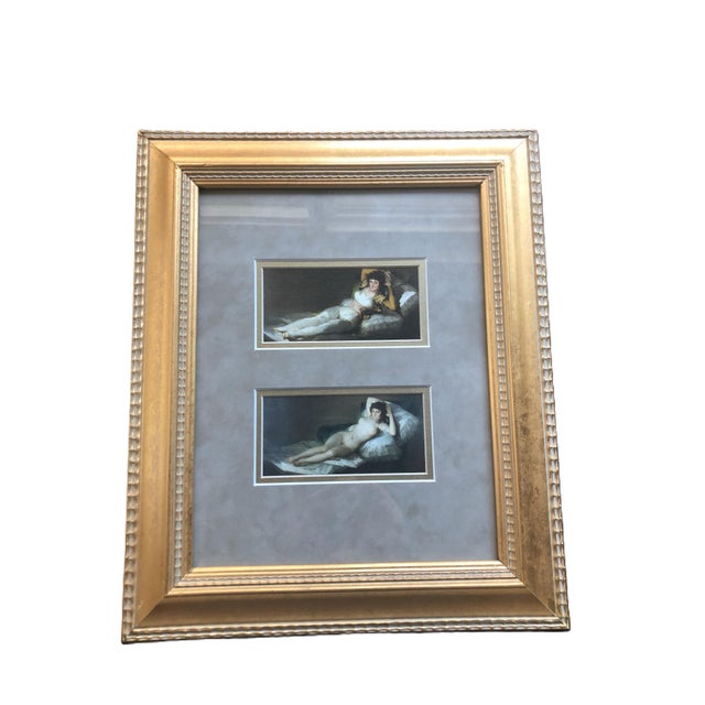1954 After "The Maja Nude and Clothed" by Goya, Canvas & Framed. Nicely matted, accompanied by quality gold-tone frame....