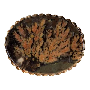 Vintage Studio Made Plume Agate and Gold Oval Brooch